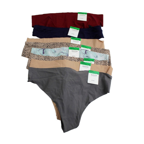 Lot Bundle 8 Thong Panties Underwear Alfani Womens Large Beige Cheetah Black NEW - Picture 1 of 14